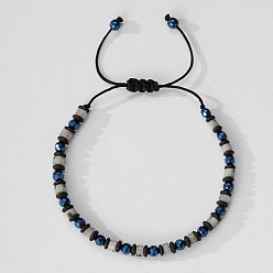 Природный Драгоценный Камень Браслеты из плетеных бусин с натуральными драгоценными камнями и синтетическими немагнитными гематитовыми бусинами., Браслеты из плетеной волоконной нити для мужчин, регулируемый