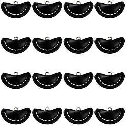 Черный 16 шт. 1-образные пуговицы ручной работы из искусственной кожи на ножке, с петлей из сплава платинового тона, полукруглый, чёрные, 21x36x10.5 мм, отверстие : 3x3 мм