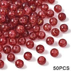 Светло-Вишневый Стеклянные бусины из имитации нефрита, круглые, золотой фольгой, светло-вишневый, 10 мм