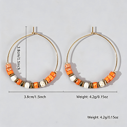 Colorido Pendientes de aro bohemios coloridos con cuentas de piedra natural para mujer., Pendientes de aro de acero inoxidable, dorado, colorido