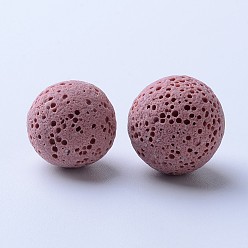 Pink Unwaxed Natural Lava Rock Beads, for Perfume Essential Oil Beads, Aromatherapy Beads, Dyed, Round, No Hole, Pink, 8~9mm