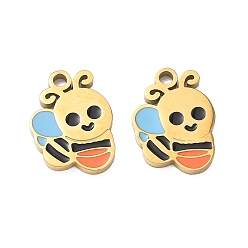 Bees 304 Stainless Steel Enamel Pendants, Ion Plating(IP), Golden, Bees, 14x10x1.5mm, Hole: 1.5mm