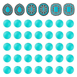 Turquoise 56 pcs 4 styles perles de silicone, Perles d'espacement en caoutchouc pour la fabrication de bijoux et porte-clés., formes mixtes, turquoise, 15mm, 50 pcs