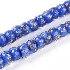Королевский синий Светящиеся стеклянные бусины ручной работы из золотой фольги, рондель, светится в темноте, королевский синий, 7~8.5x4.5~6.5 мм, отверстие : 1~1.5 мм, около 80 шт / нитка, 16.34 дюйм (41.5 см)