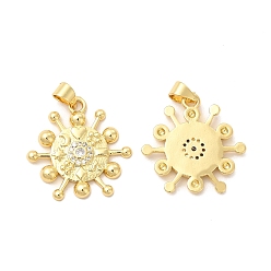 Настоящее золото 18K Стойка металлическая латунная микропрофилированная кубическая циркония подвески, без кадмия и без свинца, долгоиграющий, солнце, реальный 18 k позолоченный, 22.5x22x2 мм, отверстие : 3 мм