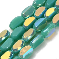 Средний Аквамарин Гальванические непрозрачные стеклянные бусины, овальные, граненые, с половиным покрытием, средний аквамарин, 6.5~7x4~4.5x3 мм, отверстие : 0.8 мм, около 47~48 шт / нитка, 12.52~12.91'' (31.8~32.8 см)