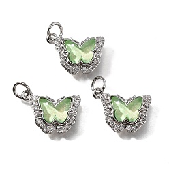 Платина Латунные микро проложить кубического циркония подвески, бантом, со стеклом и петлей, долгоиграющий, без свинца и без кадмия, с блеском порошок, граненые, светло-зеленый, платина, 10.5x15.5x4.5 мм, отверстие : 3 мм