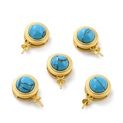 Deep Pink 925 Sterling Silver Peg Bails, Flat Round with Synthetic Turquoise and Peg Bails, Golden, Deep Pink, 9x6mm, Pin: 0.6mm