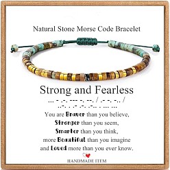 Mixed Stone Adjustable Natural African Turquoise(Jasper) and Tiger Eye Heishi Beads Braided Bead Bracelets, with Paper Display Cards, 6.69~9.84 inch(17~25cm)