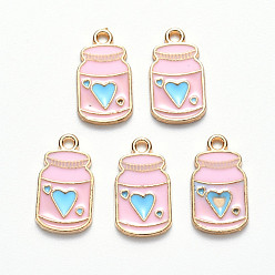 Бледно-Розовый Подвески из эмали и сплава, чашка, золотой свет, розовый жемчуг, 17x9.5x1.5 мм, отверстие : 1.4 мм