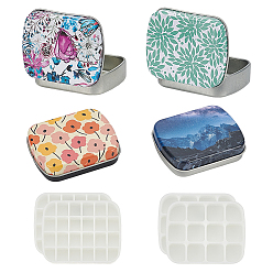 (52) Непрозрачная лаванда 4 шт. 4 цветные матовые жестяные коробки для хранения безделушек с откидной крышкой, прямоугольные, с 4шт 2 стилями пластиковых сетчатых контейнеров для бусин, разноцветные, 4.2~5.1x5.4~6.2x1.3~1.6 см