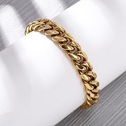 Настоящее золото 18K 304 браслеты из кубинских звеньев из нержавеющей стали для унисекс, ионное покрытие (ip), реальный 18 k позолоченный, 8-7/8 дюйм (22.4 см)
