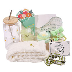 Grün DIY-Geburtstagsgeschenkbox-Sets, inklusive Plastikbecher, Säule mit Blumenmuster, Geburtstagskarten aus Papier, Haaraccessoires aus Kunstharz, Papiergrußkarte, grün, 150x75.5 mm