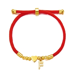 Letter F Браслет из нержавеющей стали с золотыми буквами, регулируемый браслет из вощеного шнура, плетеный из бисера, Буква F, 6-1/4~9-1/2 дюйм (16~24 см)