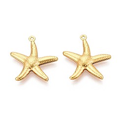 Настоящее золото 18K 304 подвески из нержавеющей стали, прелести морская звезда, ионное покрытие (ip), реальный 18 k позолоченный, 22.5x20.5x3 мм, отверстие : 1 мм
