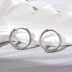 Нержавеющая Сталь Цвет Устойчивые к потускнению 201 серьги-кольца Huggie Hoop из нержавеющей стали, с 316 хирургическими штифтами из нержавеющей стали, кольцо, цвет нержавеющей стали, 16x2 мм, штифты : 1 мм