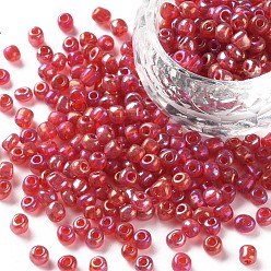 Red Round Glass Seed Beads, Transparent Colours Rainbow, Round, Red, 4mm