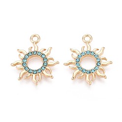 Аквамарин Подвески из сплава со стразами, солнечный луч, без кадмия, без никеля и без свинца, золотые, аквамарин, 19x16.5x2 мм, отверстие : 1.6 мм
