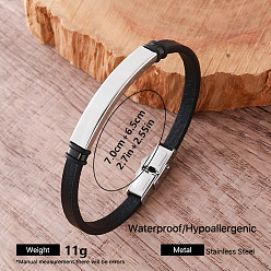Color de Acero Inoxidable Pulseras de cuero y acero inoxidable vintage para hombre, joyería estilo hip hop, negro, color acero inoxidable, diámetro interior: 304 pulgada (2.76 cm)