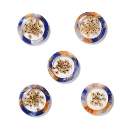 Blue Opaque Acrylic Pendants, with Flower, Flat Round, Blue, 20x2.5mm, Hole: 0.9mm
