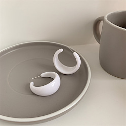 Белый Акриловые серьги-гвоздики в форме буквы С, с пинами из нержавеющей стали , платина, белые, 38x16 мм