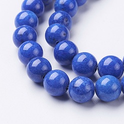 Blue Natural Mashan Jade Round Beads Strands, Dyed, Blue, 10mm, Hole: 1mm, about 41pcs/strand, 15.7 inch