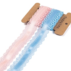 Светло-Голубой 4 ярдов 2 цветов отделка кружевом из полиэстера, цветочная кружевная лента, розовые, Небесно-голубой, 1-1/8 дюйм (28 мм), 2 ярды / цвет