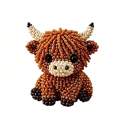 Color mezclado 3d kit de bordado de cuentas de animales de vaca de las tierras altas para hacer uno mismo, con granos de la semilla acrílicos, Hilo de cristal elástico, tijeras, relleno de algodon, tejido, color mezclado, 45x40 mm