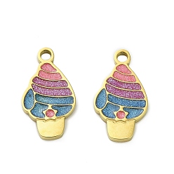 Настоящее золото 18K 304 прелести нержавеющей стали, с эмалью, ионное покрытие (ip), очарование мороженого, реальный 18 k позолоченный, 14.5x8x1.5 мм, отверстие : 1.5 мм