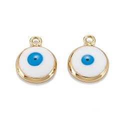 Белый Латунь эмаль прелести, с целью перехода в кольце, реальный 18 k позолоченный, долговечный, без свинца, без никеля и без кадмия, плоские круглые с сглаза, белые, 13x10x2.5 мм, отверстие : 1.2 мм