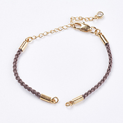 Верблюжий Плетеный браслет из хлопкового шнура, с латунным когтя омара застежками и удлинителей цепей, со стразами, золотые, верблюжие, 5-3/8 дюйм ~ 5-1/2 дюйм (13.5~14 см), 3 мм, отверстие : 2 мм