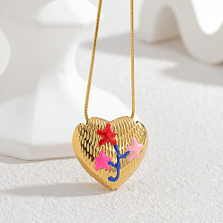 Звезда 304 Подвеска в виде сердца из нержавеющей стали с эмалью, круглая цепочка-змейка для женщин, золотые, красочный, звезда, 15.94 дюйм (40.5 см)