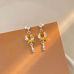 Прозрачный Серьги-гвоздики из латуни и кубического циркония, Стеклянные серьги-подвески в форме звезды для женщин, серебряные, прозрачные, 25 мм