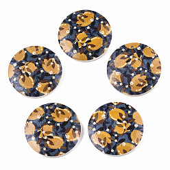 Steel Blue Fruit Seris Printed Wood Pendants, Flat Round with Lemon Pattern, Steel Blue, 50x5mm, Hole: 1.6mm