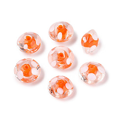 Coral Handmade Lampwork Beads, Bead in Bead, Flying Saucer with Polka Dot, Coral, 13~15x9~10.5mm, Hole: 0.8~1.8mm, about 50pcs/strand, 16.93~18.90 inch(43~48cm)