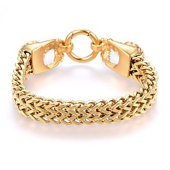 Golden 304 Stainless Steel Mesh Bracelets, with Key Clasps, Skull, Golden, 9 inch(23cm), 12x6mm