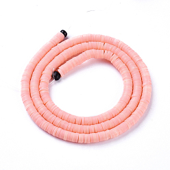 Dark Salmon Handmade Polymer Clay Beads, Disc/Flat Round, Heishi Beads, Pink, 4x1mm, Hole: 1mm, about 380~400pcs/strand, 17.7 inch