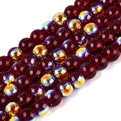 Dark Red Electroplate Transparent Glass Beads Strands, Round, AB Color Plated, Dark Red, 4mm, Hole: 0.6~0.7mm, about 98~109pcs/strand, 14.57~15.55 inch(37~39.5cm)