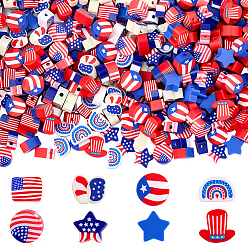 Mixed Color 320Pcs 8 Styles Independence Day Handmade Polymer Clay Beads, Mixed Shapes, Mixed Color, 8.5~10x7~10x4.3~5mm, Hole: 1.6~2mm, 40pcs/style