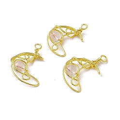 Quartz Crystal Natural Quartz Crystal Pendants, Rock Crystal Pendants, Moon Charms, with Rack Plating Golden Tone Brass Findings, Cadmium Free & Lead Free, 31.5~33x22x8.5mm, Hole: 2.5~3mm