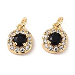 Настоящее золото 18K Квадратные медные микро проложить кубических прелести диоксида циркония, без кадмия, без никеля и без свинца, с прыжковых колец, реальный 18 k позолоченный, 9.5x7.5x3.5 мм, отверстие : 2 мм