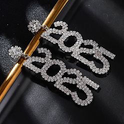 Платина Латунь горный хрусталь серьги, число 2025, платина, 71x21.5 мм