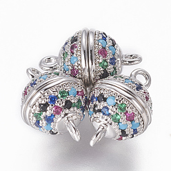 Платина Магнитные застежки из латуни с цирконием и микропаве с петлями, круглые, красочный, платина, 13.5x8.5 мм, отверстие : 1.2~1.4 мм