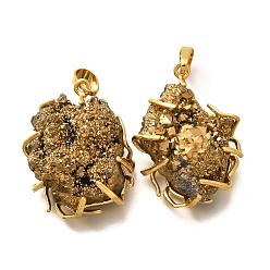 с Золотистым Покрытием Гальванические натуральный druzy агата подвески, подвески-самородки с латунной фурнитурой, стойки покрытие, золотые, долговечный, без свинца и без кадмия, с золотым покрытием, 31~37.5x24.5~29x8.5~17 мм, отверстие : 8x5 мм