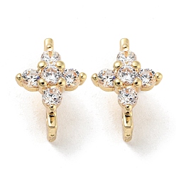 Настоящее золото 14K Латунь с покрытием из латуни, микро-паве, прозрачные подвески из кубического циркония, долговечный, без свинца и без кадмия, Прямоугольник с цветком, реальный 14 k позолоченный, 10x7x6.5 мм, отверстие : 1.4 мм