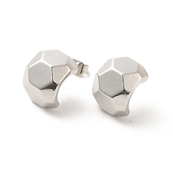 Platinum Hexagon Brass Stud Earrings, Half Hoop Earrings, Platinum, 15x11.5mm