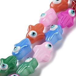 Разноцветный Непрозрачные цветные стеклянные бусины, с эмалью, Хамса руку с дурным глазом, красочный, 14x10x8 мм, отверстие : 1 мм, около 28 шт / нитка, 15.35'' (39 см)