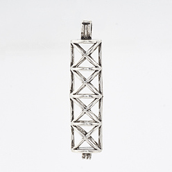 Antique Silver Brass Locket Pendants, Cage Pendants, Cadmium Free & Nickel Free & Lead Free, Hollow, Cuboid, Antique Silver, 44x10x10mm, Hole: 4x2mm, Inner measure: 33x8mm