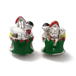 Дом Европейские бусины из сплава эмали рождественской тематики, большое отверстие шарик, платина, дом, 13.5x9x9 мм, отверстие : 5 мм