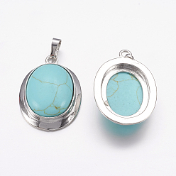 Говлит Природные подвески Говлит, окрашенная и подогревом, с фурнитурой сплавочной платины тон, овальные, 37x25x10 мм, отверстие : 4x8 мм